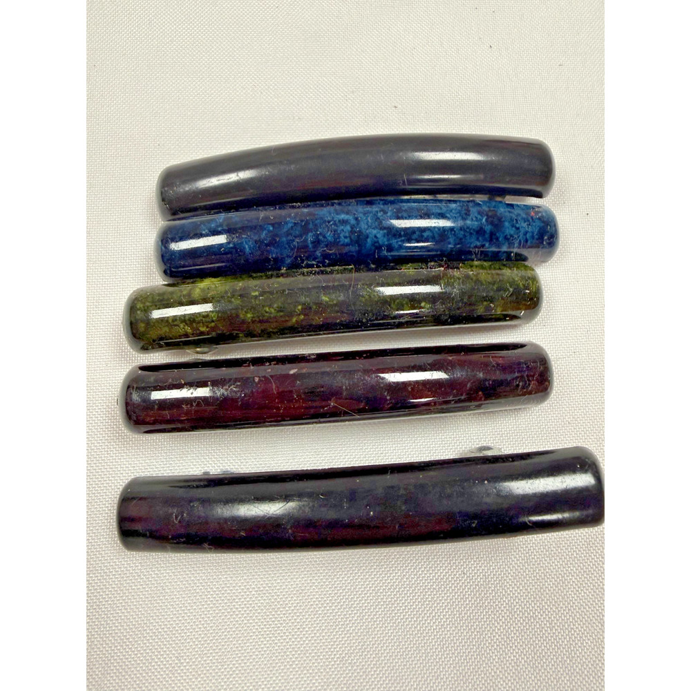 Vintage Hair Barrettes Lucite Clips Lot Dark Tones Blue Green Tortoise Retro
